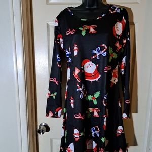 Festive Black Santa Print Dress